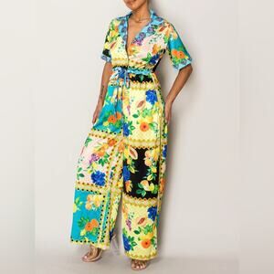 NWT Endless Moon Resortwear Charmeuse Fruit and Floral Jumpsuit Size Large